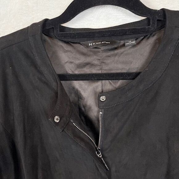 H by Halston Faux Suede Jacket w/ Sweater Knit Sleeves Black Zip Front Size 14 - Picture 3 of 14